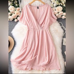 Swiss Dot Lace Trim Chiffon Dress